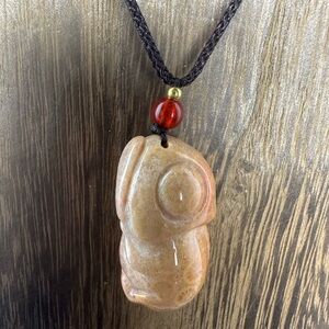 Coral Fossil Chameleon Pendant Necklace on Adjustable Rope